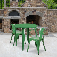 Flash Furniture CH-51090TH-2-18ARM-GN-GG 30" Round Metal Table Set in Green